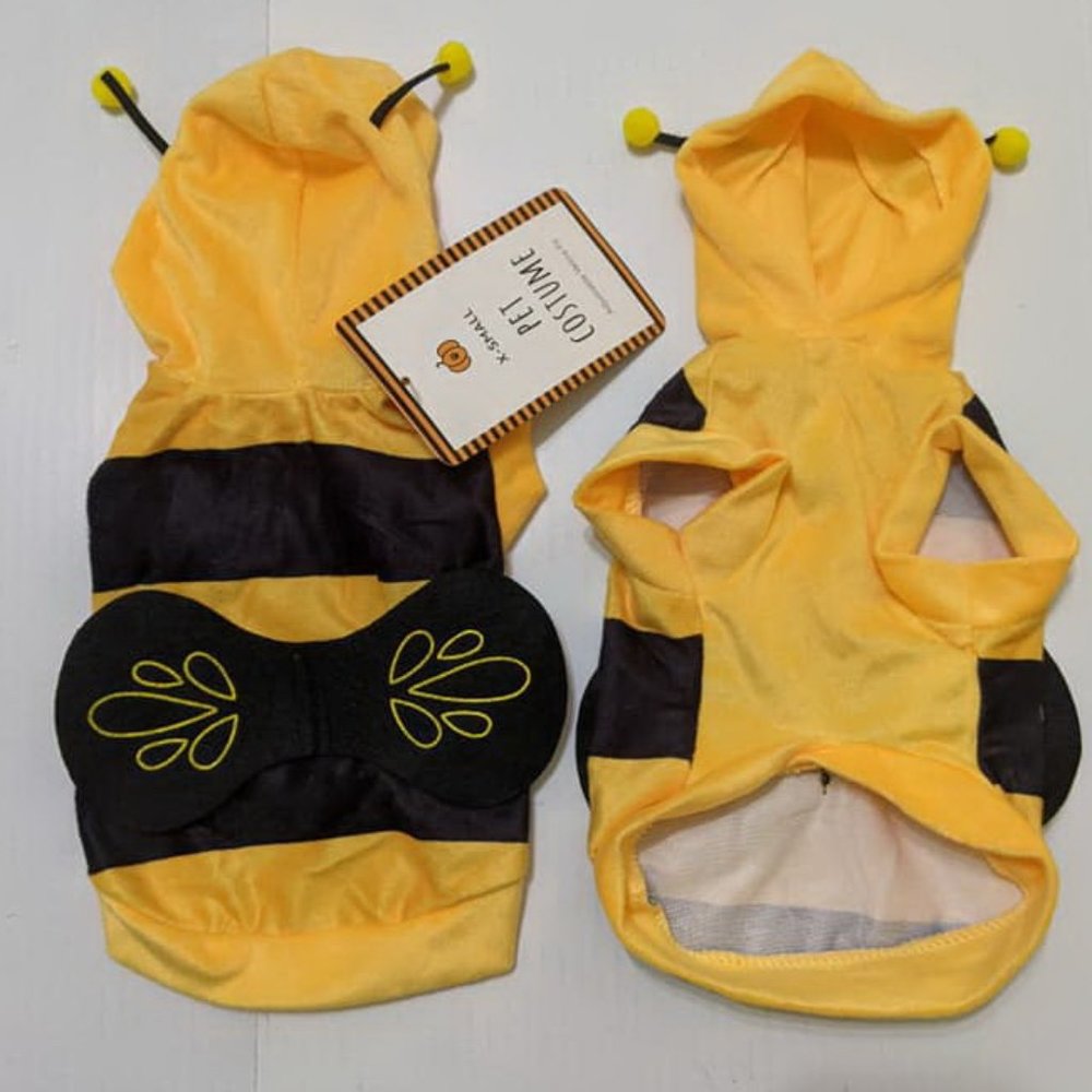New XS Dog Pet Costume Bumblebee Yellow Black Hoodie Hooded wings antenna